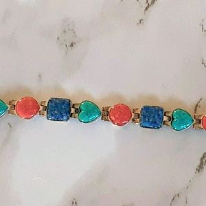 Red Coral, Blue Turquoise & Blue Lapis Bracelet SS